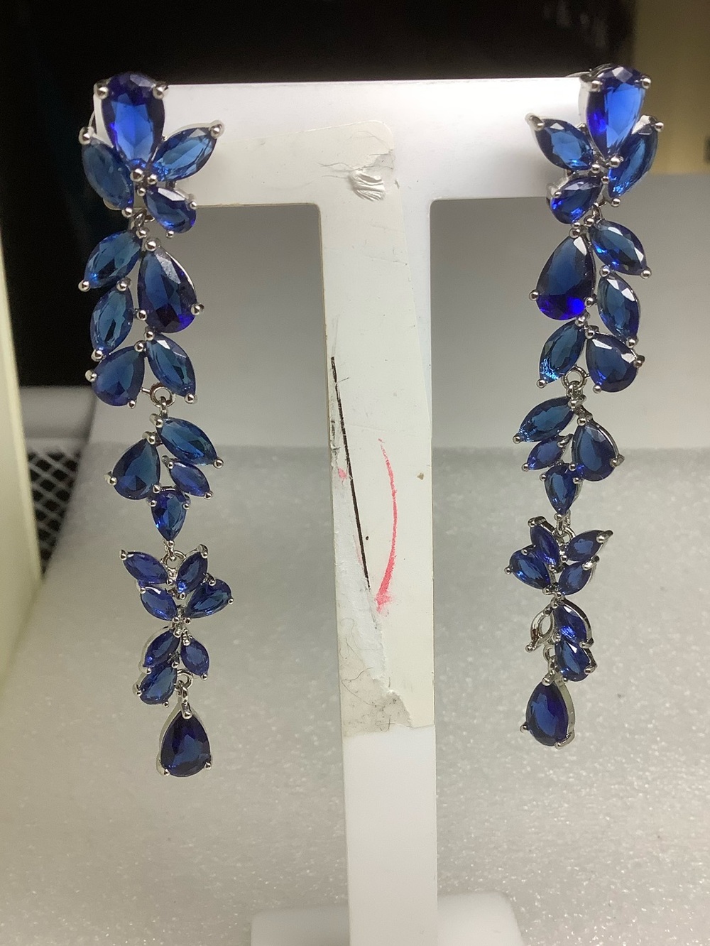 Blue Crystal Drop Vine Earrings